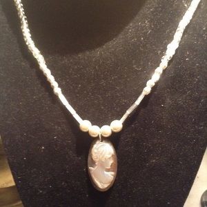 Grey cameo shell necklace